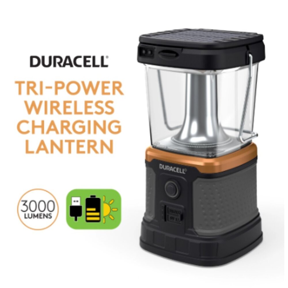 Duracell 3000 Lumen Lantern TRI Power Charging – Solar, USB & QI Charging